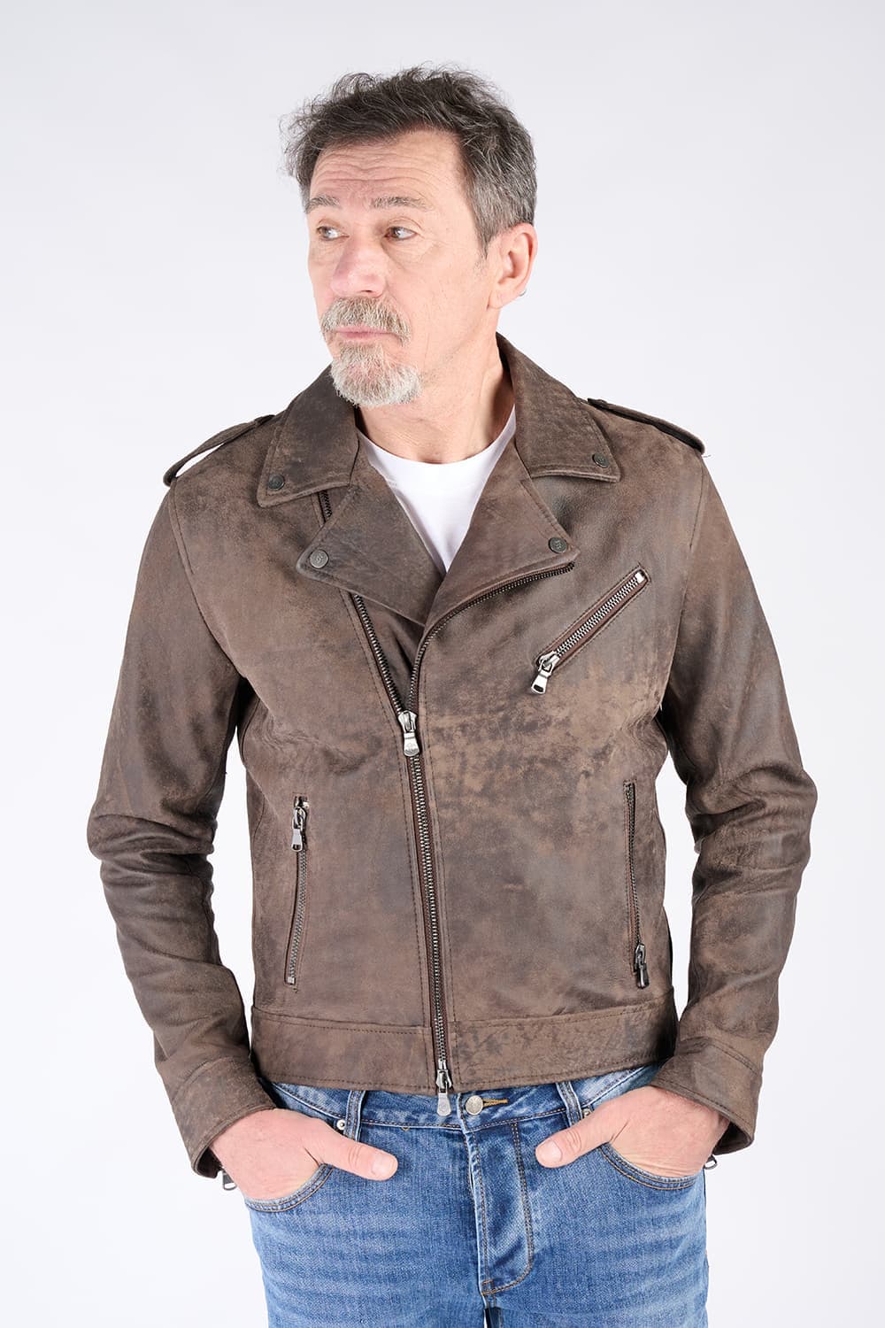 Chiodo Uomo Bis Nuvolato Testa di moro 100% vera pelle Made in Italy - Barone Firenze