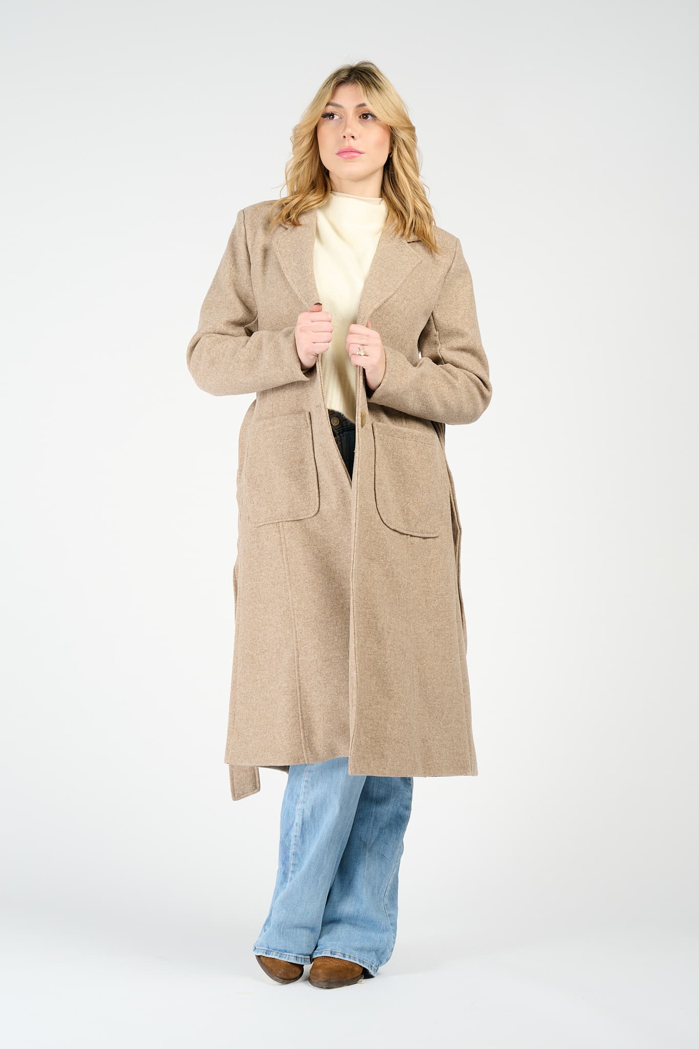 Cappotto Donna Lungo con Cintura Melange Made in Italy - Barone Firenze