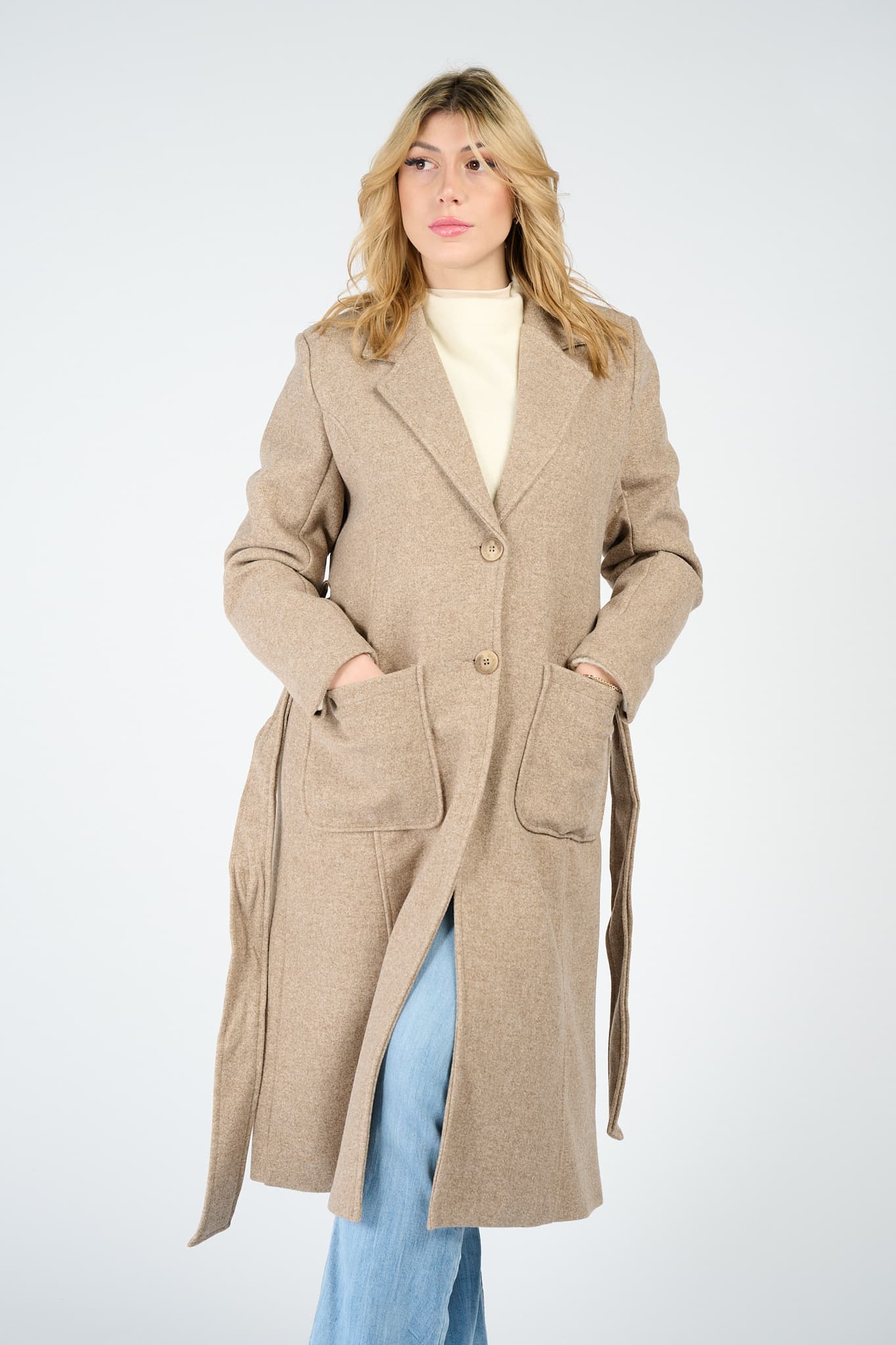 Cappotto Donna Lungo con Cintura Melange Made in Italy - Barone Firenze