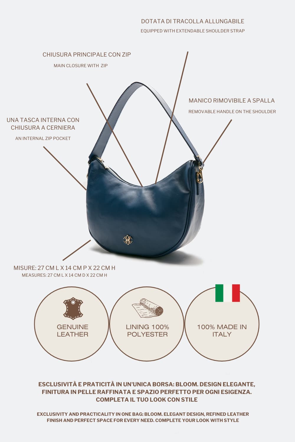 Bloom borsa donna 100% vera pelle Made in Italy - Barone Firenze