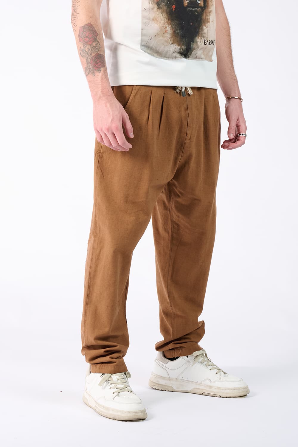 Pantaloni Lino con Bottone| Barone Firenze