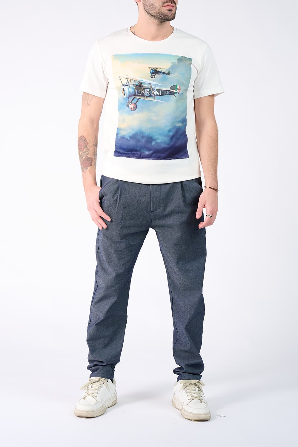 T-Shirt Uomo Stampa Aeroplano | Barone Firenze