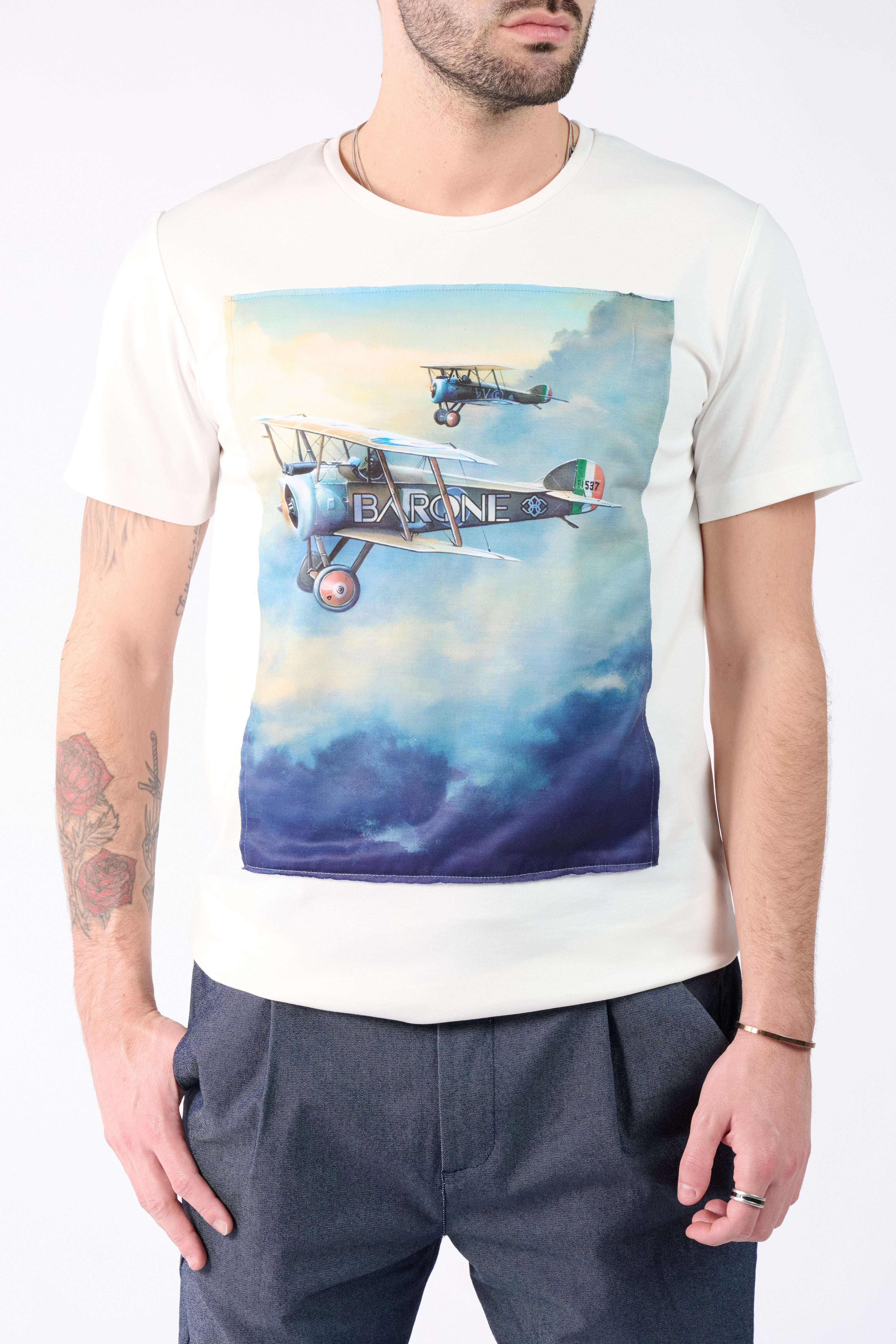 T-Shirt Uomo Stampa Aeroplano - Barone Firenze