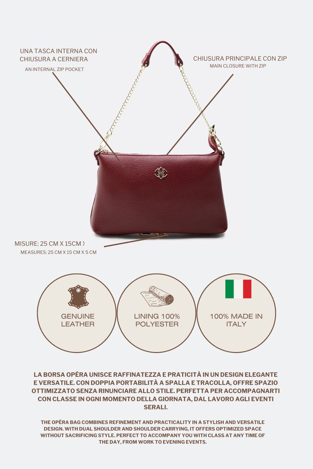 Opéra borsa donna 100% vera pelle Made in Italy - Barone Firenze