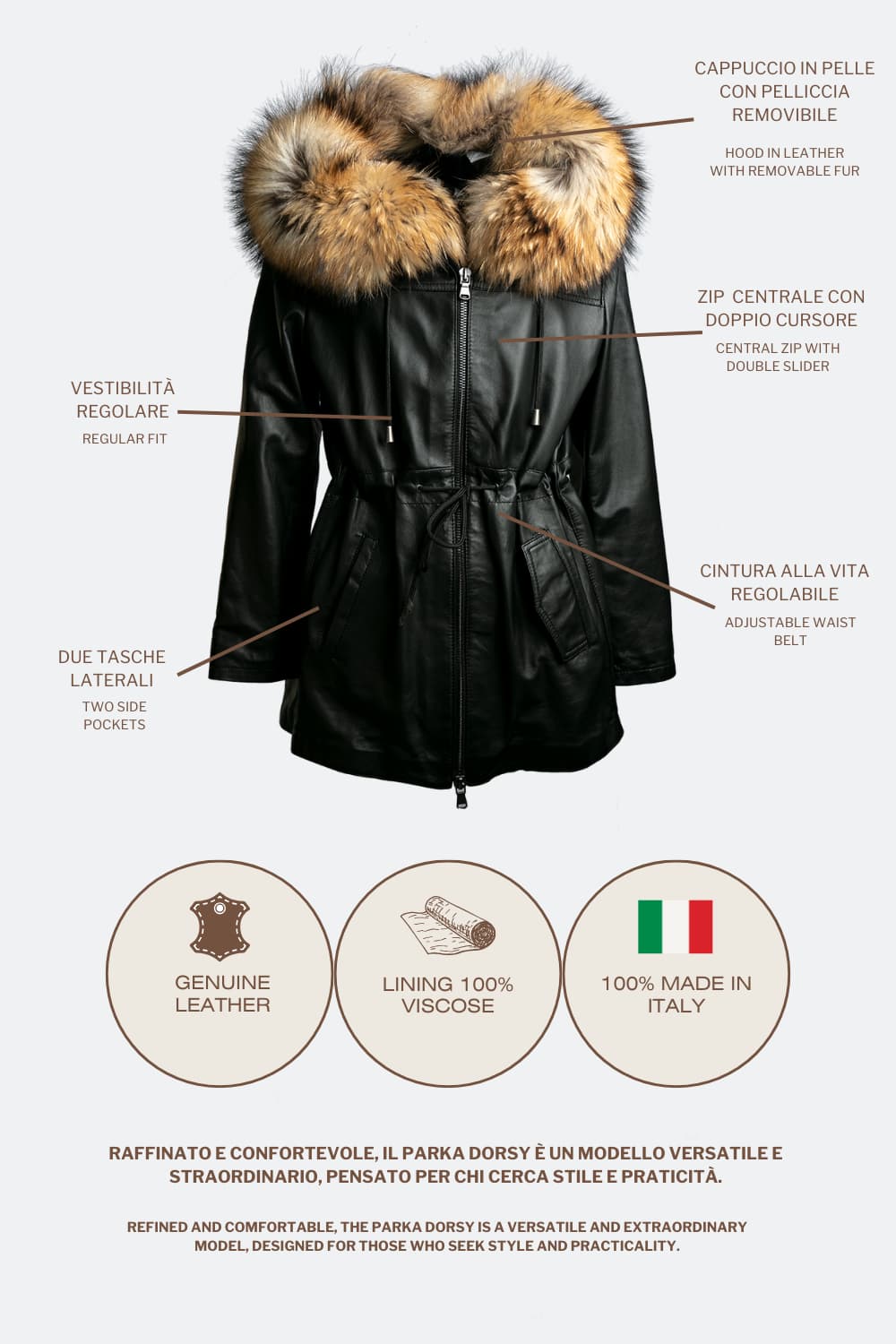 Parka Dorsy giacca donna 100% vera pelle Made in Italy - Barone Firenze