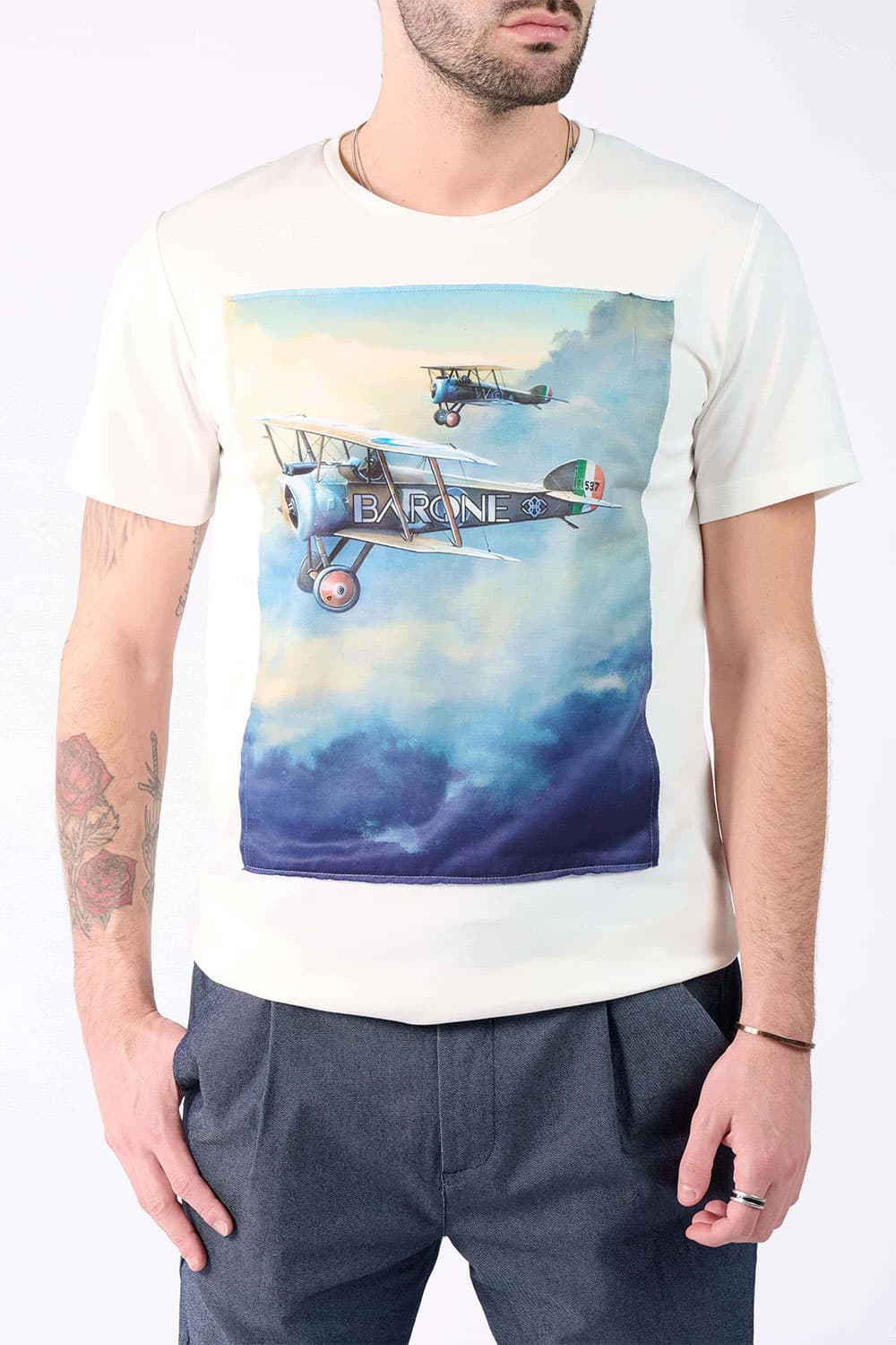 T-Shirt Uomo Stampa Aeroplano | Barone Firenze