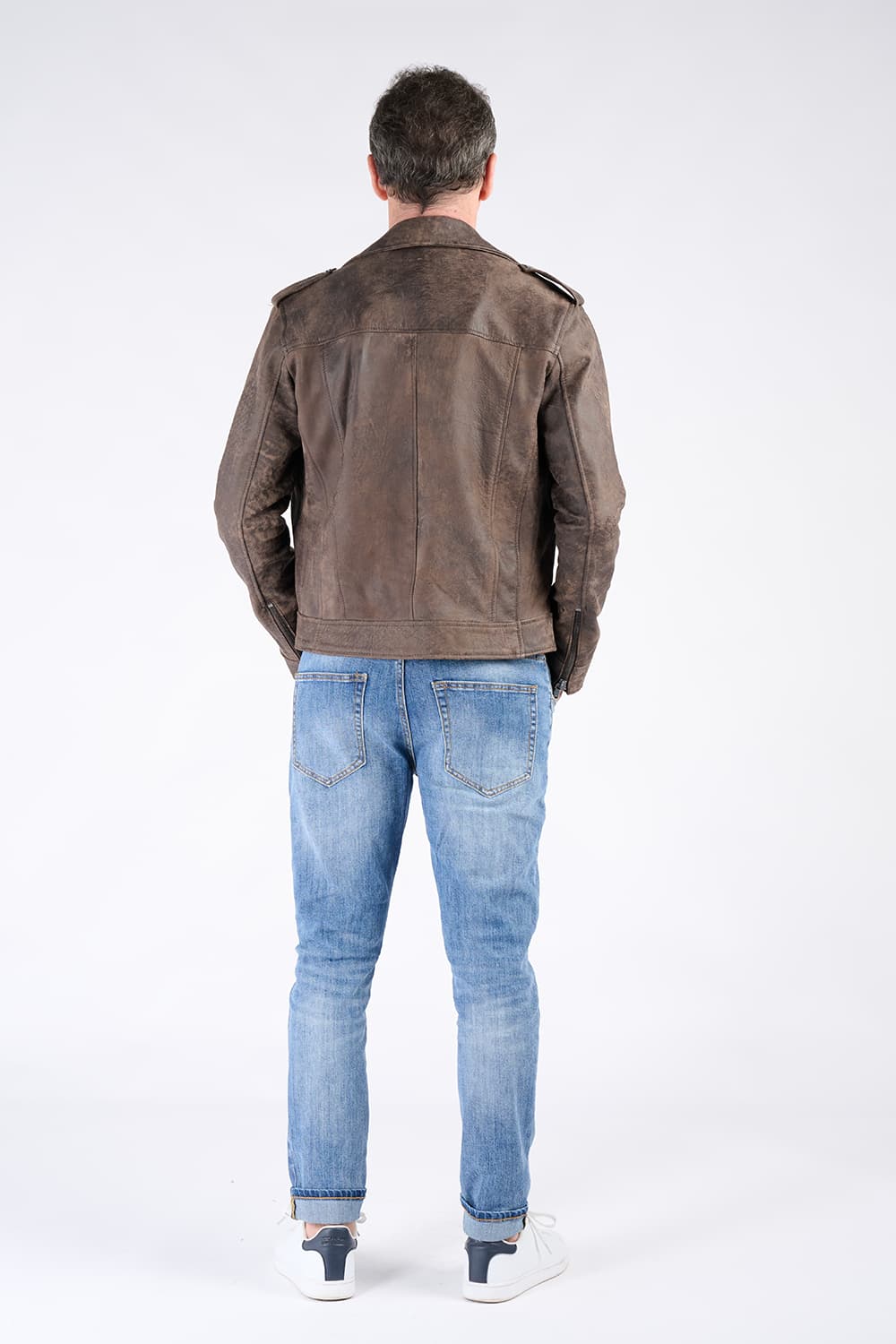Chiodo Uomo Bis Nuvolato Testa di moro 100% vera pelle Made in Italy - Barone Firenze