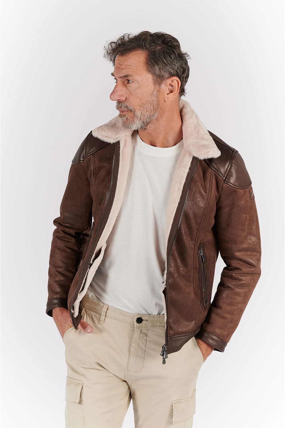 Elton Gold Colletto Shearling Style Testa di Moro giacca uomo Made in Italy - Barone Firenze