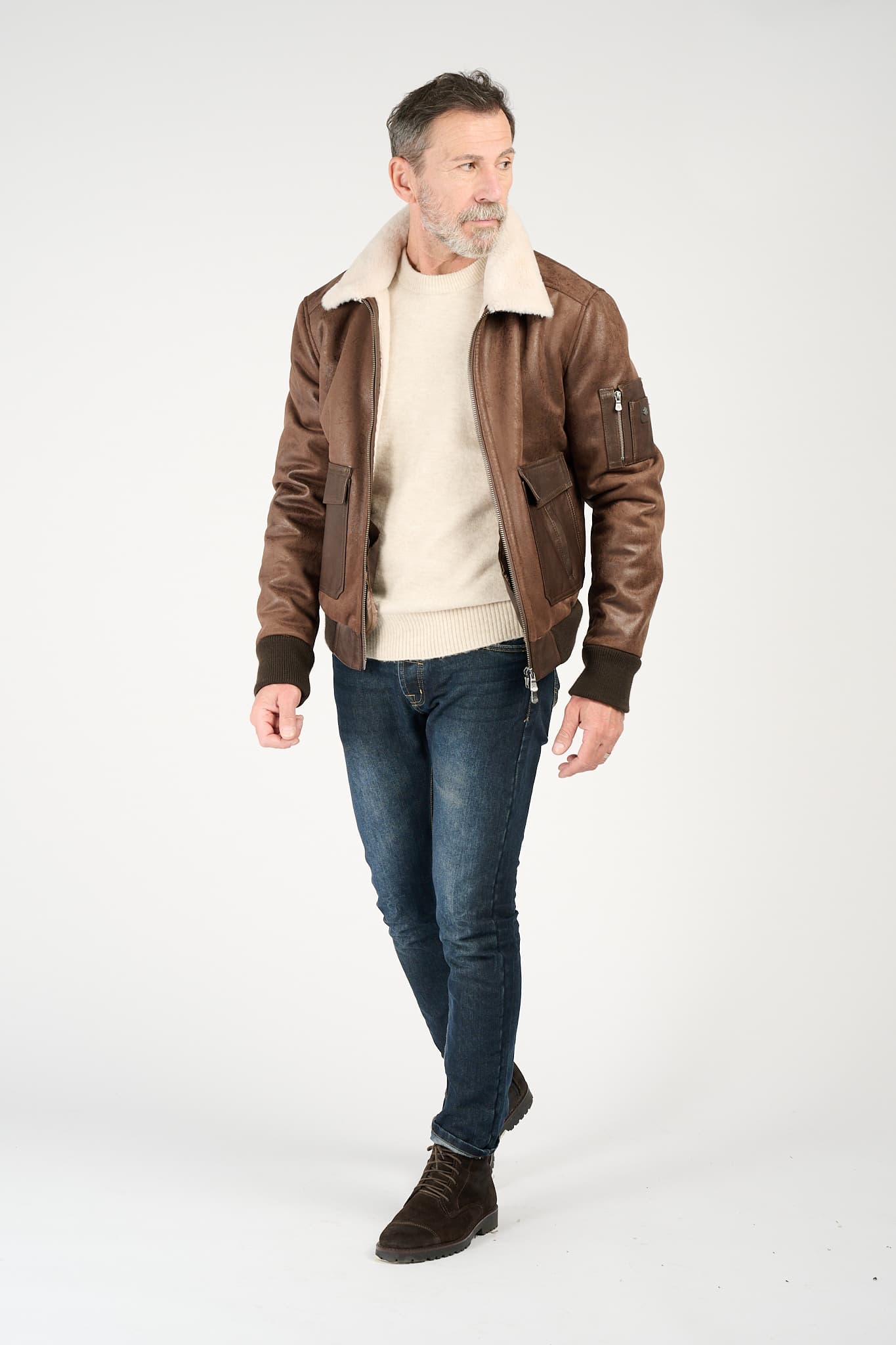 Giacca Aviatore Uomo Testa di Moro Shearling Style - Barone Firenze