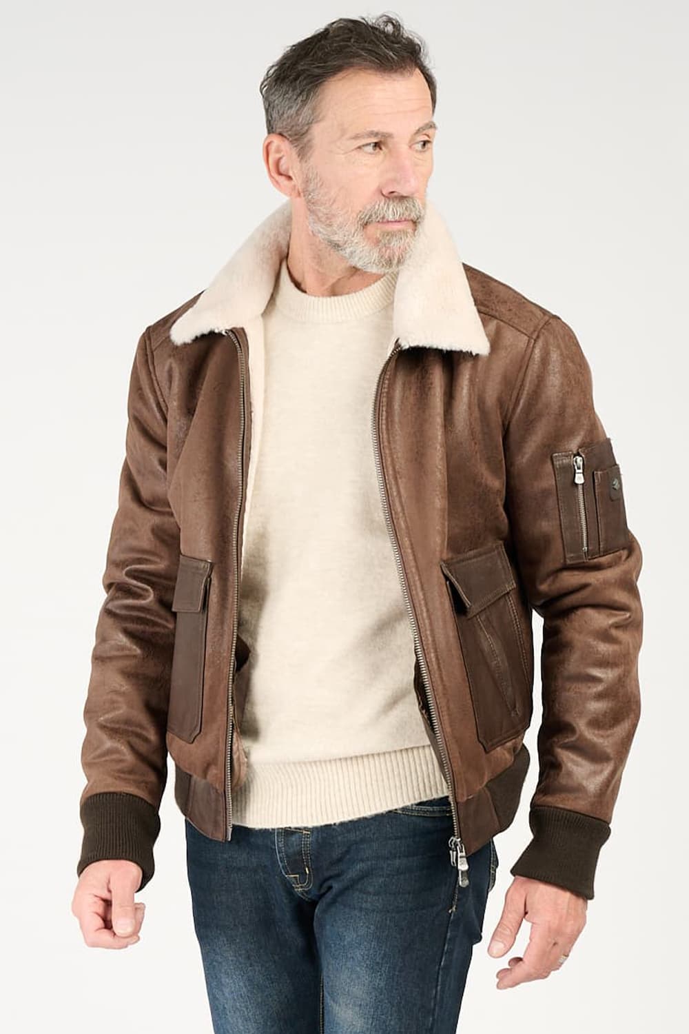 Giacca Aviatore Uomo Testa di Moro Shearling Style - Barone Firenze