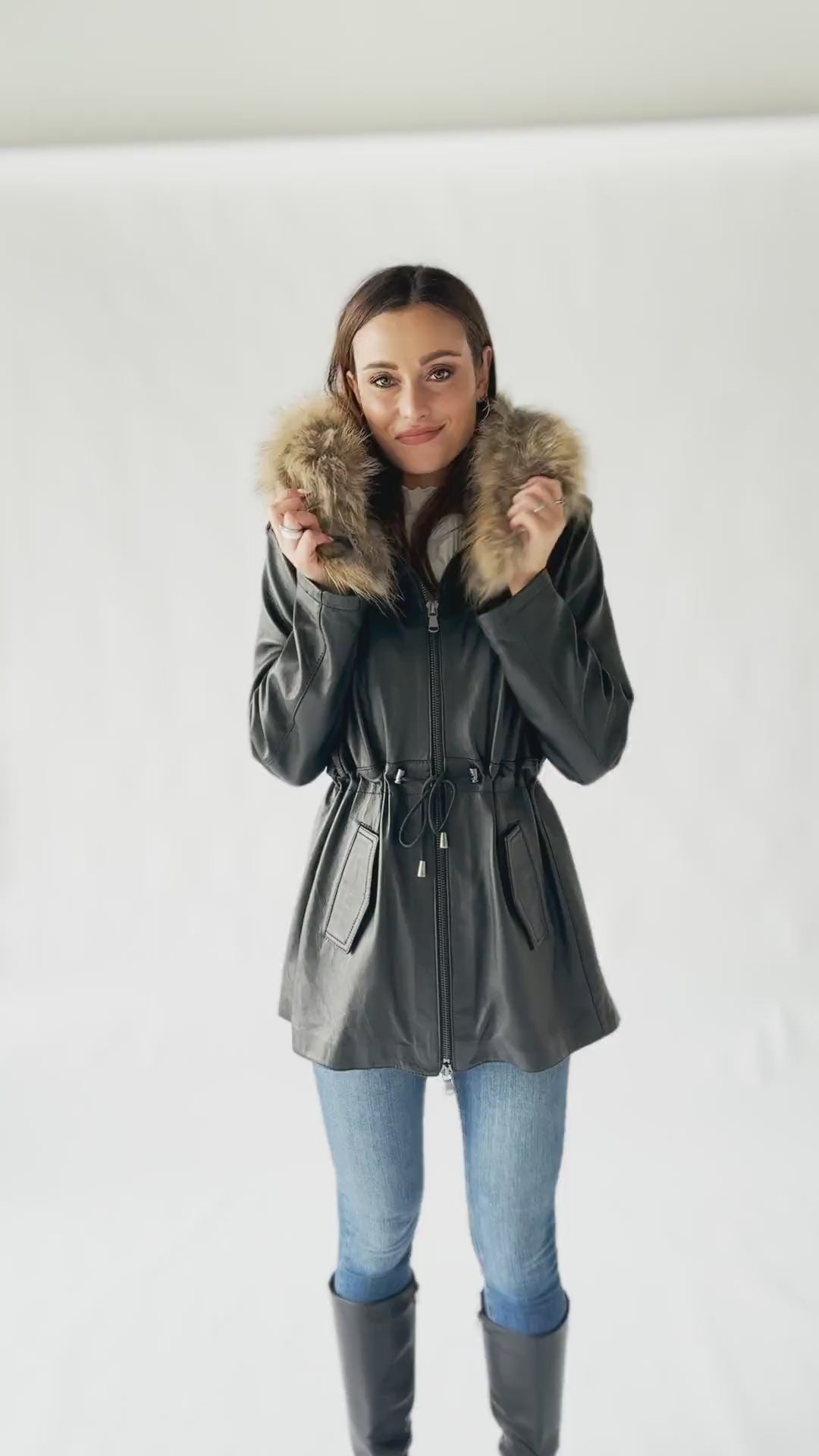 Parka donna con maniche di pelle best sale