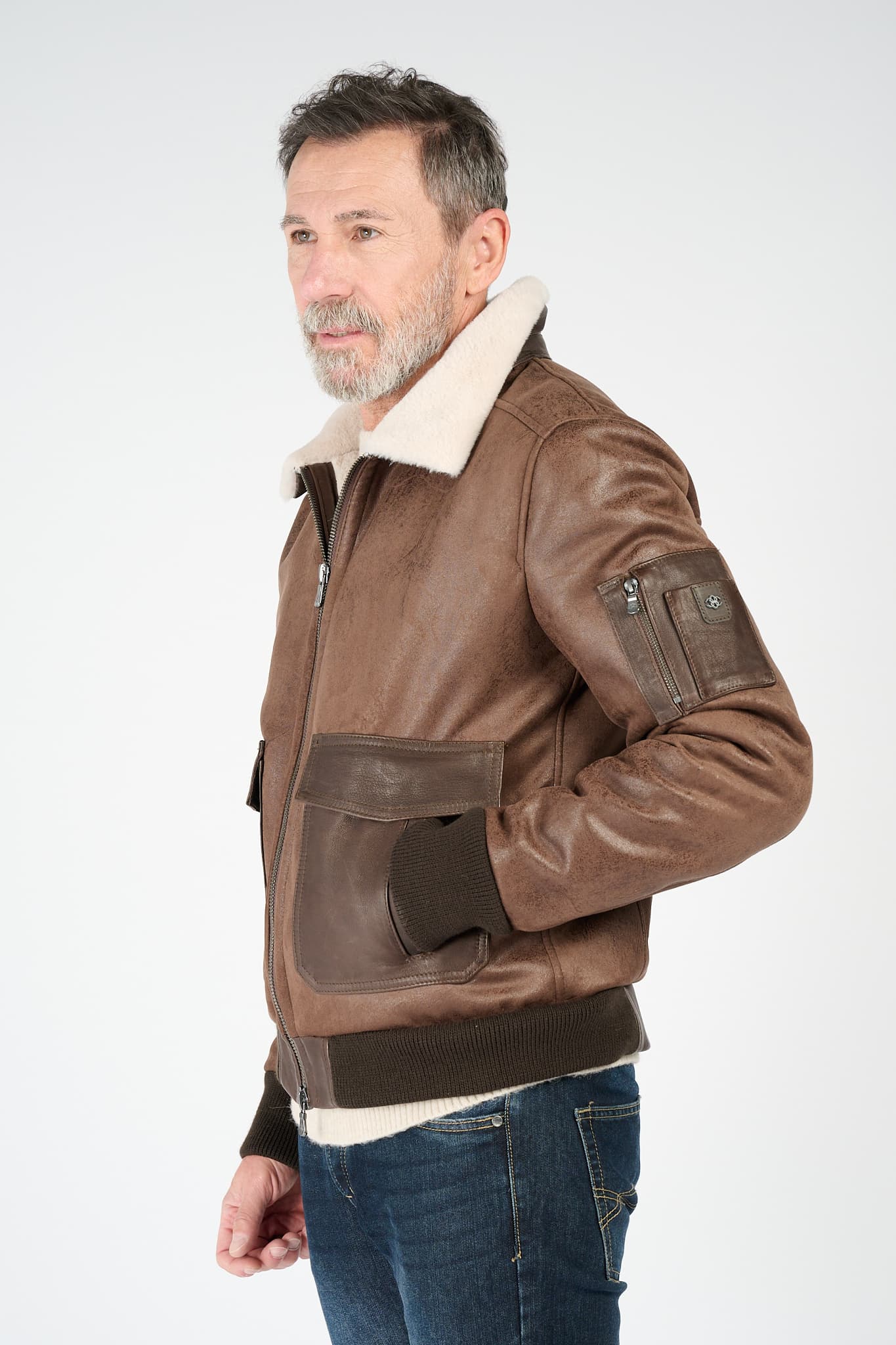 Giacca Aviatore Uomo Testa di Moro Shearling Style - Barone Firenze