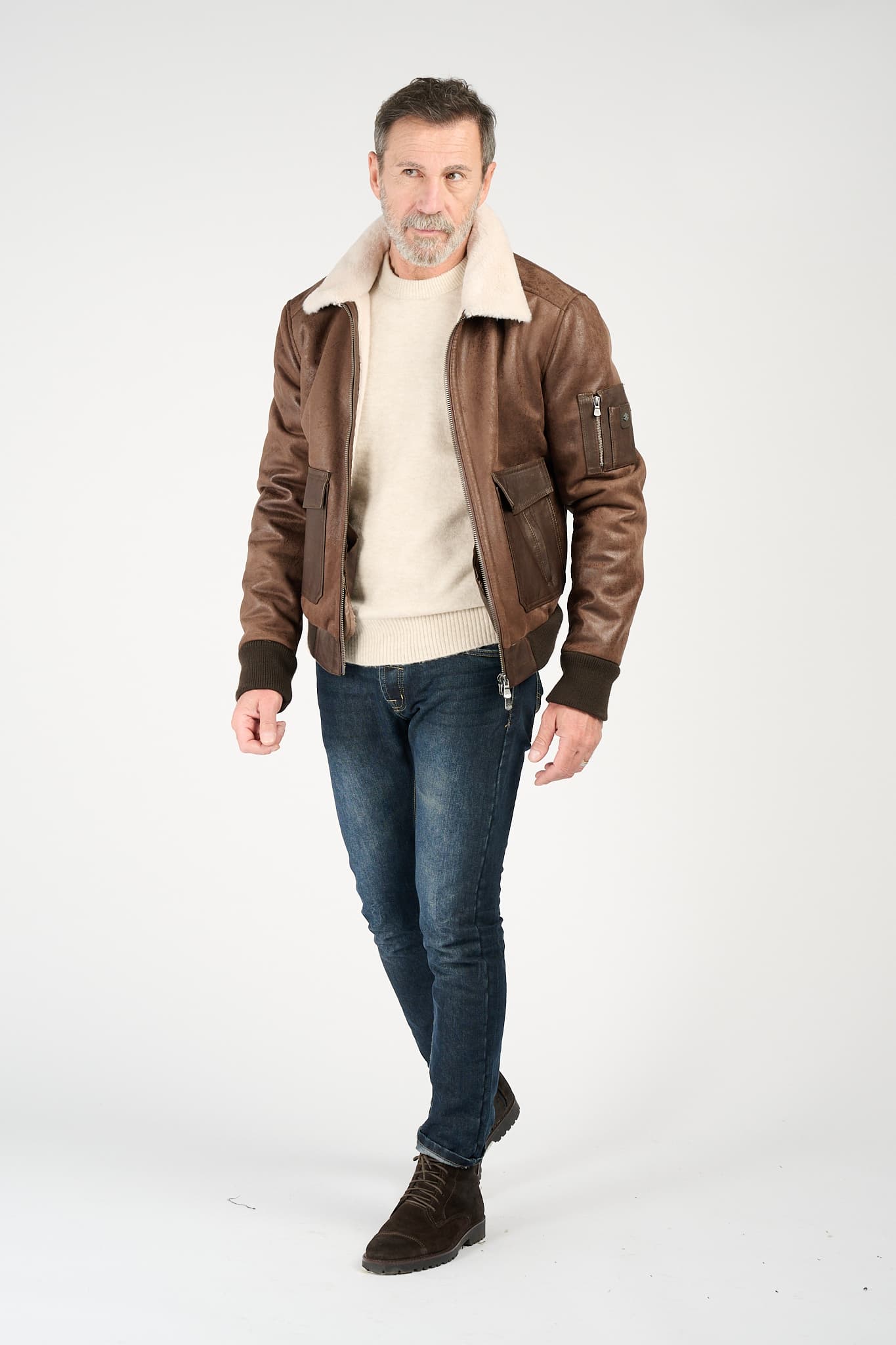 Giacca Aviatore Uomo Testa di Moro Shearling Style - Barone Firenze