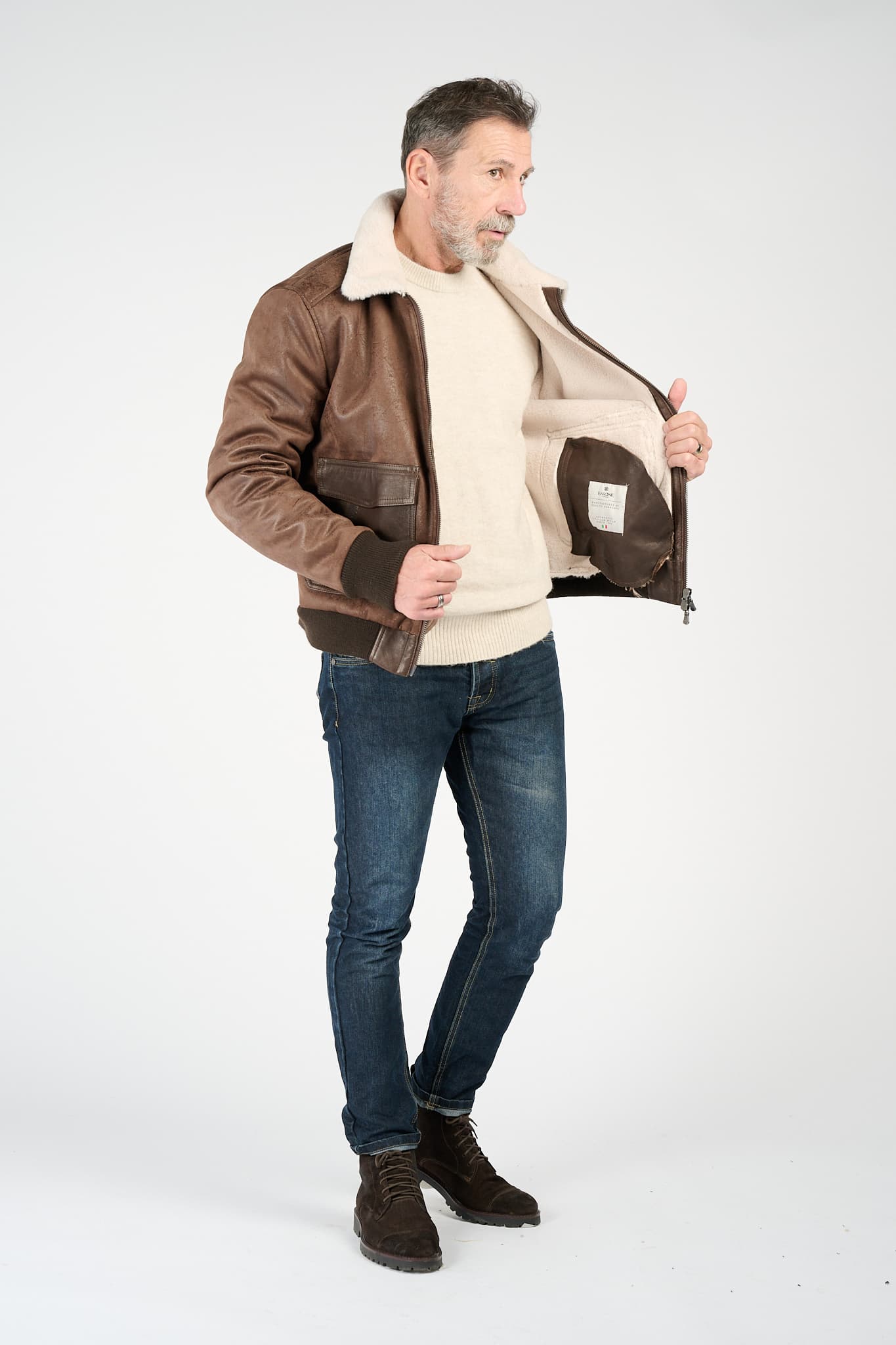 Giacca Aviatore Uomo Testa di Moro Shearling Style - Barone Firenze