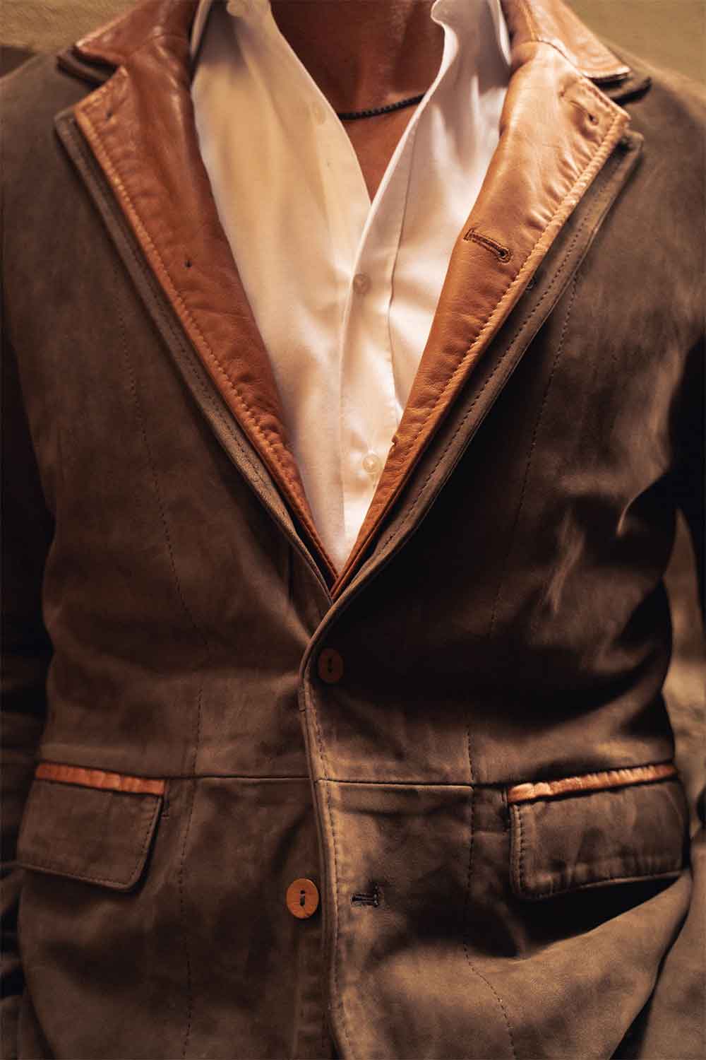 Renga Nabuk Bicolore giacca uomo 100% vera pelle Made in Italy - Barone Firenze