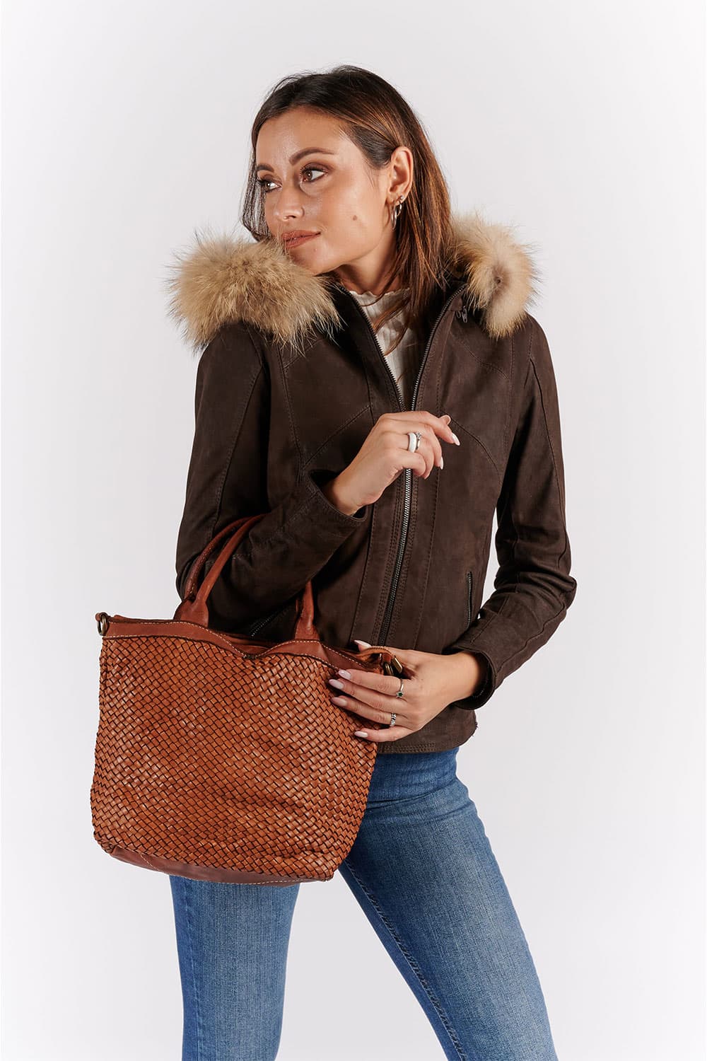 Sofia Oleato con Cappuccio Fur Tdm giacca donna 100% vera pelle Made in Italy - Barone Firenze